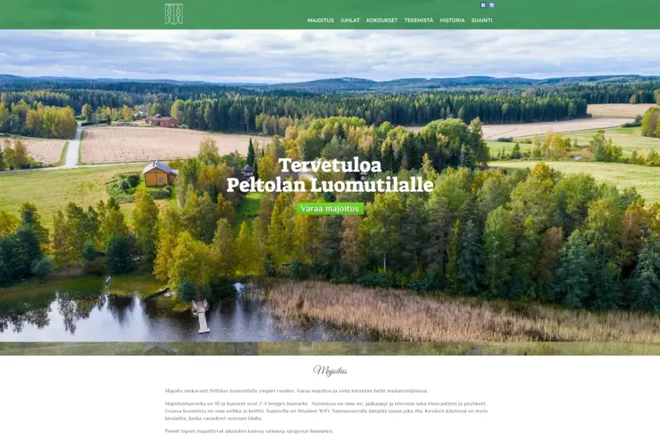 Peltolan Luomutila – verkkosivuston kuvakaappaus